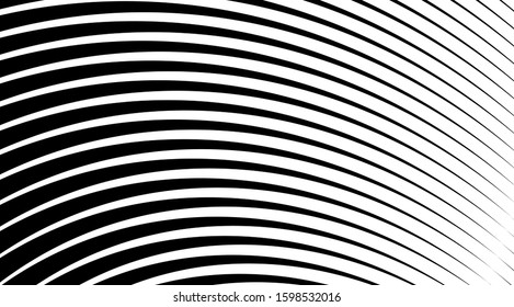 Halftone background with stripped black and white lines. Optical illusion art vector design.