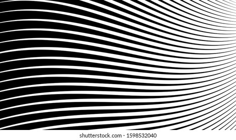 Halftone background with stripped black and white lines. Optical illusion art vector design.