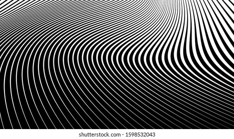 Halftone background with stripped black and white lines. Optical illusion art vector design.