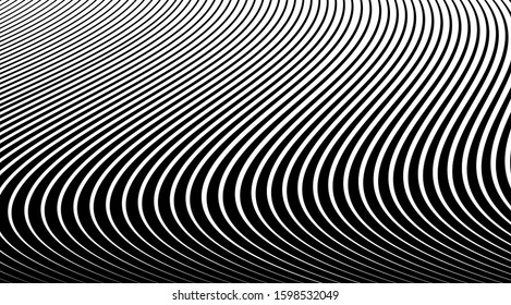 Halftone background with stripped black and white lines. Optical illusion art vector design.