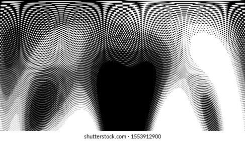 Halftone background wave. Curved gradient texture or pattern. Vertical gradient dots. Pop art texture. Vector illustration.
