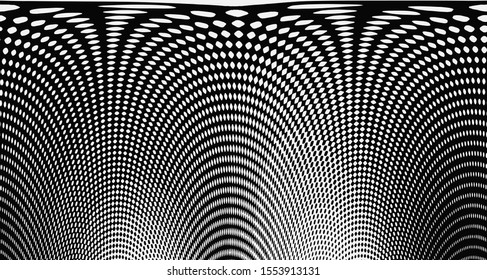 Halftone background wave. Curved gradient texture or pattern. Vertical gradient dots. Pop art texture. Vector illustration.