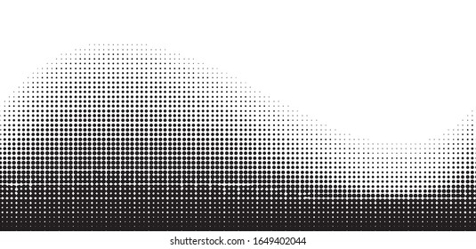 Halftone background wave. Curved gradient texture or pattern. Vertical gradient dots. Pop art texture. Vector illustration.