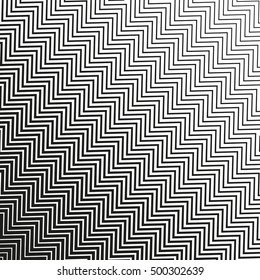 Halftone background. Wavy, zig-zag diagonal parallel lines. Abstract monochrome pattern. Vector illustration.