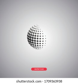 Halftone ball logo isolated on gray background. Sphere in a modern halftone effect. Vector illustration.