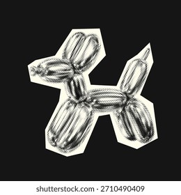Halftone balloon dog in Y2K chrome collage style