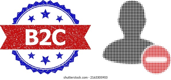 Halftone verbot das Benutzersymbol und Bicolor unlean B2C-Siegel. Das von Halftone verbotene Benutzersymbol ist mit kleinen runden Pixeln ausgestattet. Vektorrobbe mit korrodiertem bicfarbigem Stil,