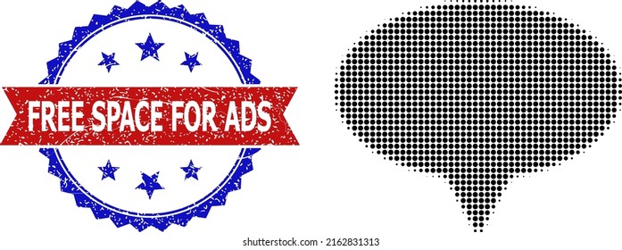 Halftone Banner Place Icon, And Bicolor Unclean Free Space For Ads Stamp. Halftone Banner Place Icon Is Designed With Small Round Dots. Vector Watermark With Unclean Bicolored Style,