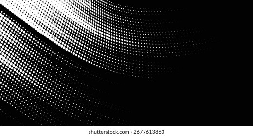 A halftone banner template design with an abstract speed line style. A white halftone pattern with dots and a grunge textured background.