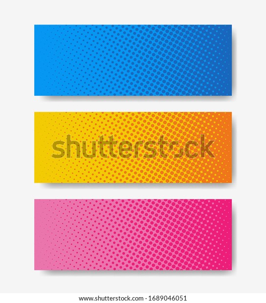halftone banners. colorful comic\
style set isolated on white background. illustration\
vector.