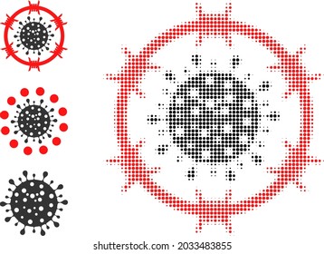 Halftone barbed coronavirus zone. Dotted barbed coronavirus zone designed with small round dots. Vector illustration of barbed coronavirus zone icon on a white background.