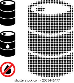 Halftone barrel. Dotted barrel made with small round points. Vector illustration of barrel icon on a white background. Halftone array contains round points.