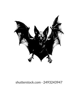 Halftone bat, Halloween collage element. Isolated on a white background.