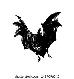 Halftone Bat, Halloween collage element. Isolated on white background.