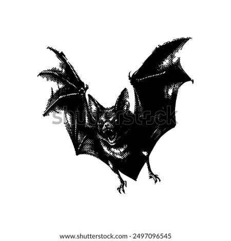 Halftone Bat, Halloween collage element. Isolated on white background.