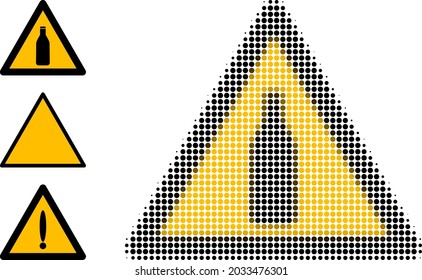 Halftone beer bottle warning. Dotted beer bottle warning designed with small round points. Vector illustration of beer bottle warning icon on a white background. Halftone array contains circle points.