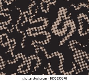 Halftone beige snakes silhouette vector on black  set