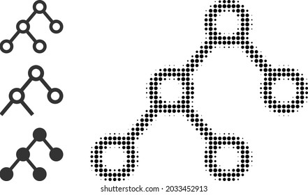 Halftone binary connections. Dotted binary connections generated with small round pixels. Vector illustration of binary connections icon on a white background. Halftone array contains round pixels.