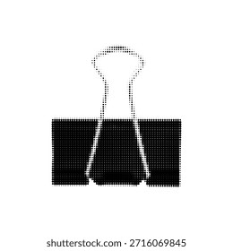 Icono de Clip de carpeta de semitono en blanco y negro. Ilustración punteada mínima de un Clip de papel de oficina aislado en blanco, gráfico abstracto moderno para conceptos de negocios, papelería y documentos.