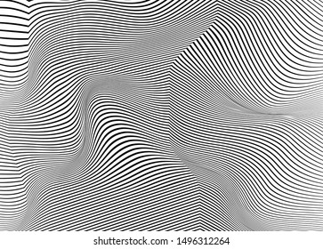 Halftone bitmap lines retro background Black and White. optical art wavy background. abstract waves black and white line stripes.black and white wave stripe optical abstract design.