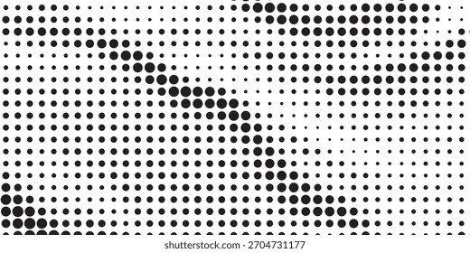 Fondo blanco de círculos negros de semitono, patrón de puntos dinámicos, gráfico de Vector, para Diseños retro. 101 caracteres.