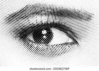 Ilustración vectorial radial de puntos negros de semitono - forma de ojo