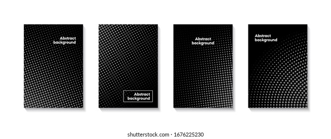 Halftone black minimal backgrounds. Vector dotted abstract covers. Templates for banners, posters, presentations