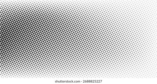 Halftone black polka dots pattern on white background, minimalist abstract wall, arranged in diagonal lines, Black and white doted texture.