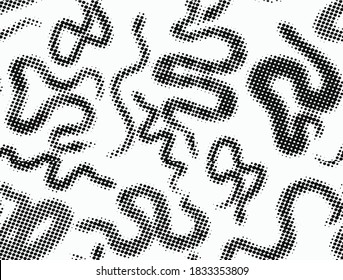 Halftone black snakes silhouette seamless pattern vector on white set