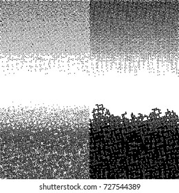 Halftone Black Watercolor Digital Borders. Vector Dark Backgrounds. Grunge Abstract Texture.