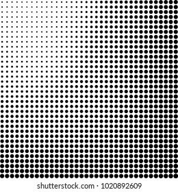 Halftone black and white abstract grunge background. Monochrome pattern with spots of ink. Texture of chaotic elements for printing and design