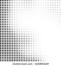 Halftone black and white abstract grunge background. Monochrome pattern with spots of ink. Texture of chaotic elements for printing and design