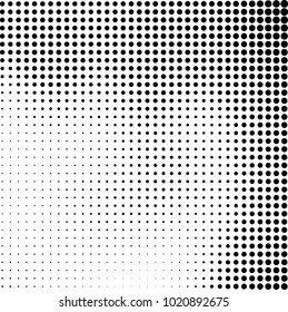 Halftone black and white abstract grunge background. Monochrome pattern with spots of ink. Texture of chaotic elements for printing and design