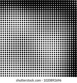 Halftone black and white abstract grunge background. Monochrome pattern with spots of ink. Texture of chaotic elements for printing and design