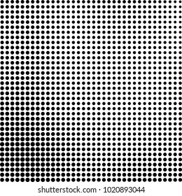 Halftone black and white abstract grunge background. Monochrome pattern with spots of ink. Texture of chaotic elements for printing and design