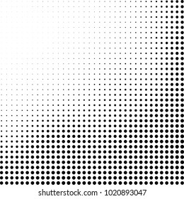 Halftone black and white abstract grunge background. Monochrome pattern with spots of ink. Texture of chaotic elements for printing and design