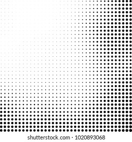 Halftone black and white abstract grunge background. Monochrome pattern with spots of ink. Texture of chaotic elements for printing and design