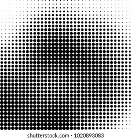 Halftone black and white abstract grunge background. Monochrome pattern with spots of ink. Texture of chaotic elements for printing and design