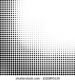 Halftone black and white abstract grunge background. Monochrome pattern with spots of ink. Texture of chaotic elements for printing and design
