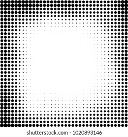 Halftone black and white abstract grunge background. Monochrome pattern with spots of ink. Texture of chaotic elements for printing and design