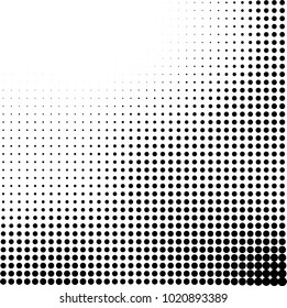 Halftone black and white abstract grunge background. Monochrome pattern with spots of ink. Texture of chaotic elements for printing and design