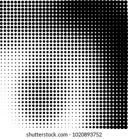 Halftone black and white abstract grunge background. Monochrome pattern with spots of ink. Texture of chaotic elements for printing and design