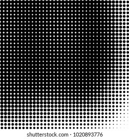 Halftone black and white abstract grunge background. Monochrome pattern with spots of ink. Texture of chaotic elements for printing and design