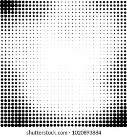 Halftone black and white abstract grunge background. Monochrome pattern with spots of ink. Texture of chaotic elements for printing and design