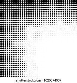 Halftone black and white abstract grunge background. Monochrome pattern with spots of ink. Texture of chaotic elements for printing and design