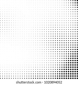Halftone black and white abstract grunge background. Monochrome pattern with spots of ink. Texture of chaotic elements for printing and design
