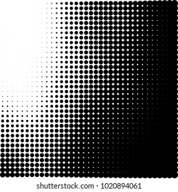 Halftone black and white abstract grunge background. Monochrome pattern with spots of ink. Texture of chaotic elements for printing and design