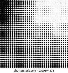 Halftone black and white abstract grunge background. Monochrome pattern with spots of ink. Texture of chaotic elements for printing and design