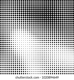 Halftone black and white abstract grunge background. Monochrome pattern with spots of ink. Texture of chaotic elements for printing and design