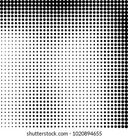 Halftone black and white abstract grunge background. Monochrome pattern with spots of ink. Texture of chaotic elements for printing and design